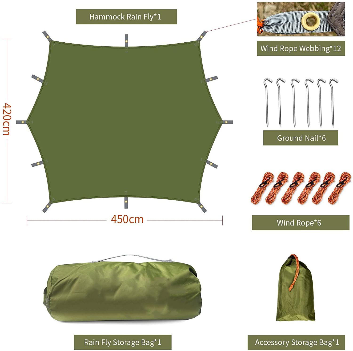 WOQI Hammock Rain Fly UV Protection Waterproof Camo Tent Tarps for Adventure Hiking Fishing Beach Picnic Bonfire