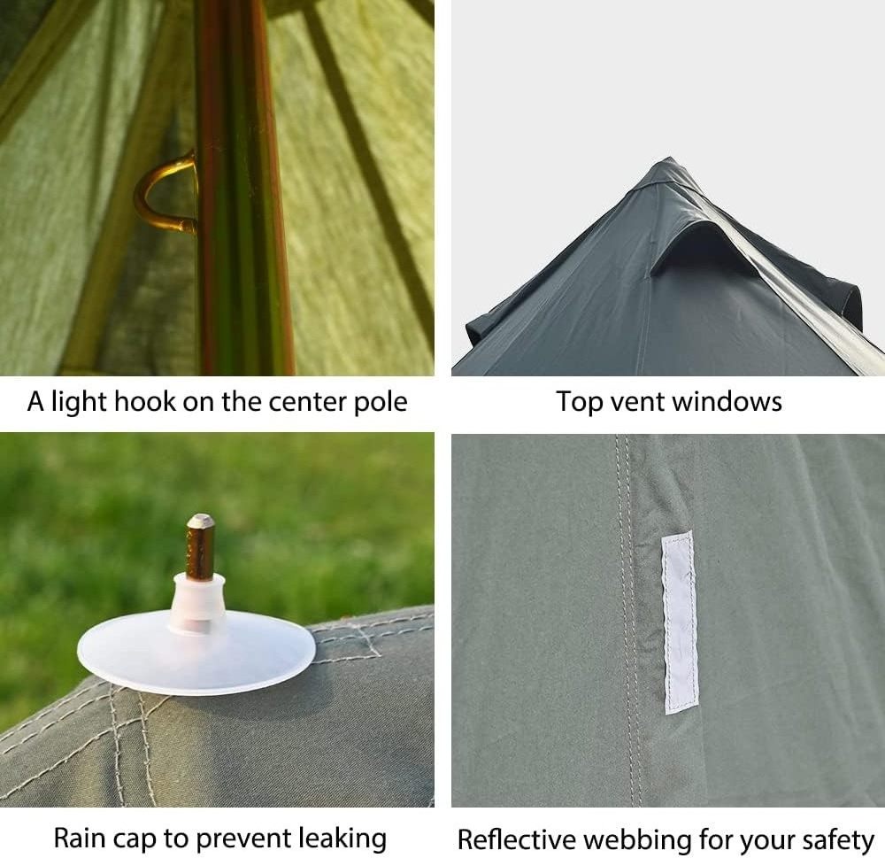 WOQI cotton canvas bell shaped tent with stove, suitable for family camping tent, four season tent with zipper detachable floor