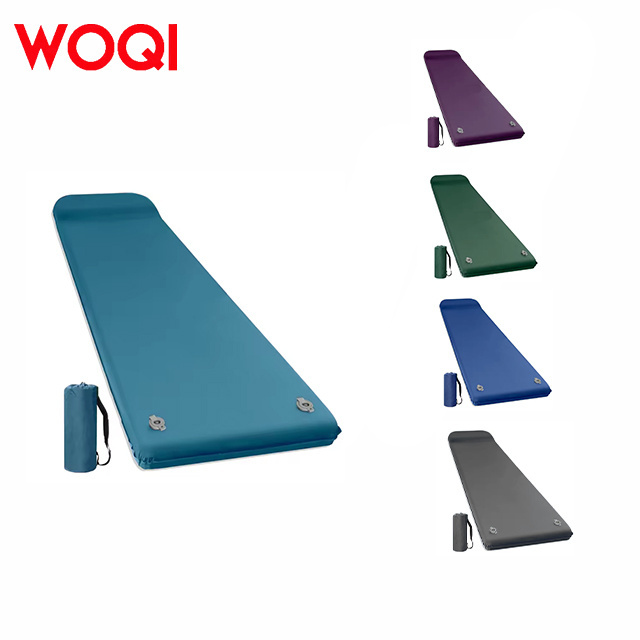 WOQI new camping portable memory foam single and double self inflating mattress with pillow built-in pump