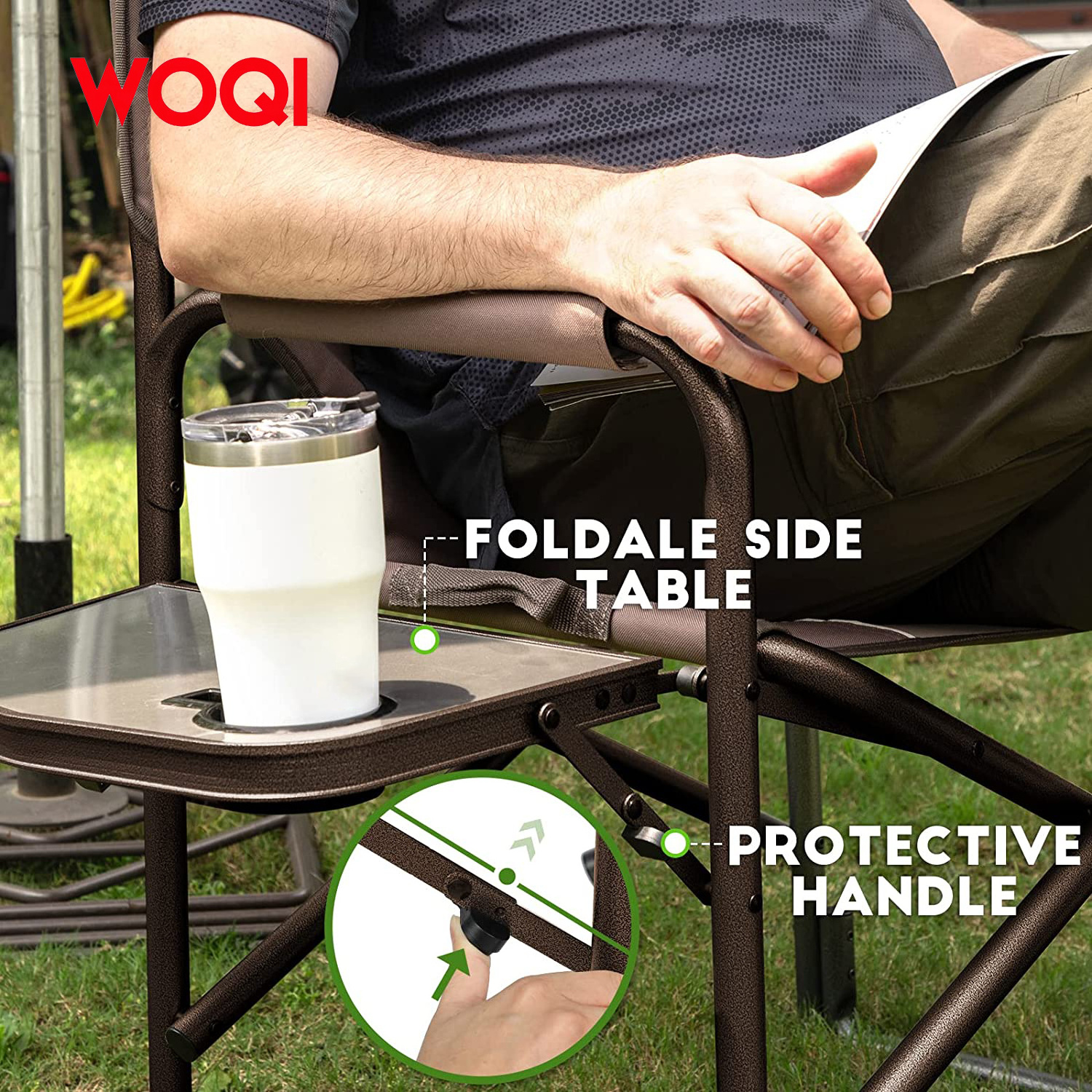 Woqi   New Style Outdoor Portable Hunting Chair With Side Table Folding Director Chair Camping Chair