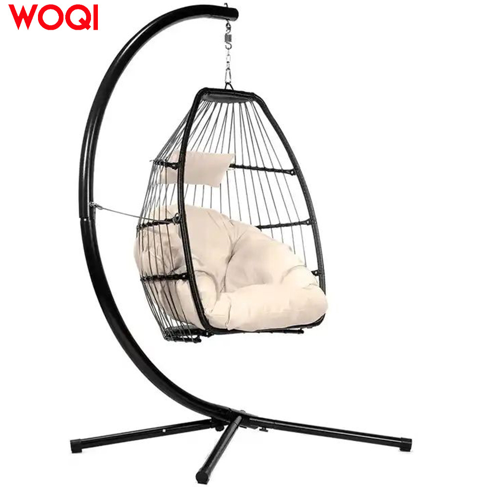 WOQI Wicker Hanging Chair Egg Chair Patio Egg Chair Soft Deep Fluffy Cushion Relaxing Large Basket Porch Lounge