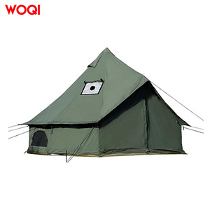 WOQI cotton canvas bell shaped tent with stove, suitable for family camping tent, four season tent with zipper detachable floor