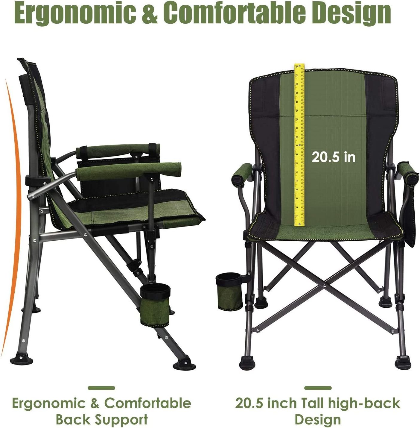 WOQI Camping Chair for Heavy People Oversized Outdoor Chairs with Cup Holder and Storage Bag