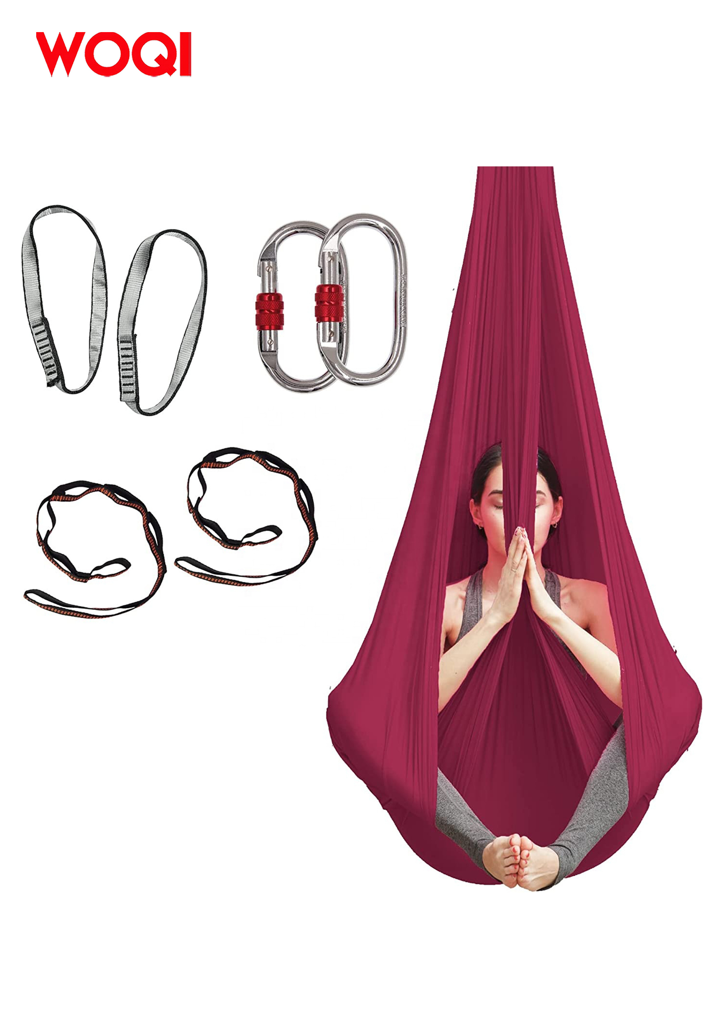 WOQI High Quality Strap Carabiner Antigravity Yoga Nylon Swing Set Aerial Yoga Hammock