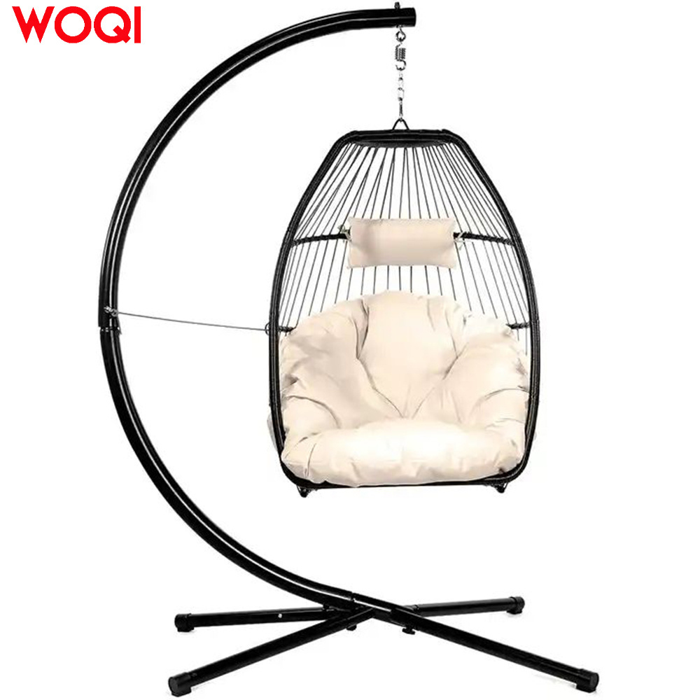 WOQI Wicker Hanging Chair Egg Chair Patio Egg Chair Soft Deep Fluffy Cushion Relaxing Large Basket Porch Lounge