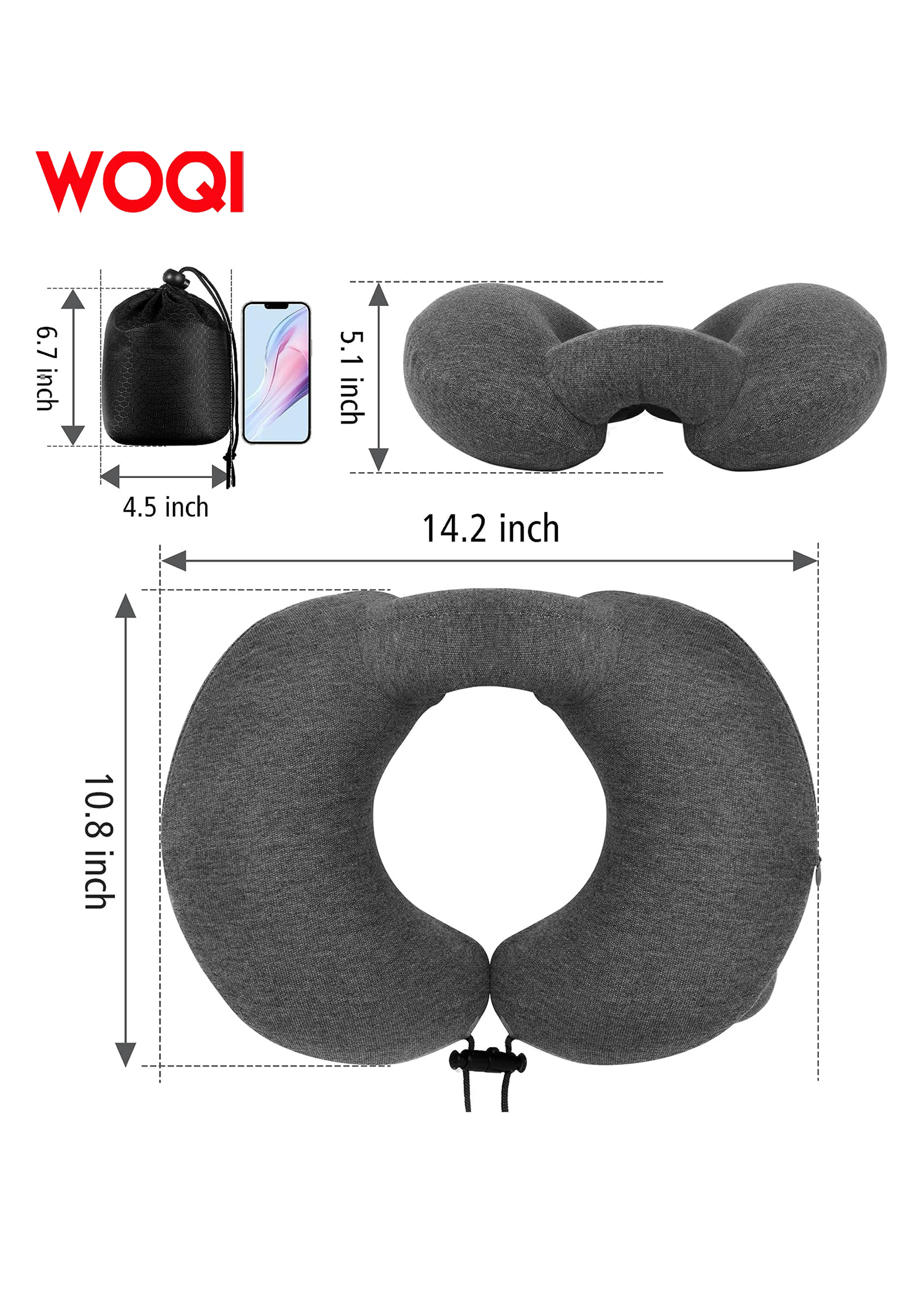 WOQI inflatable neck pillow for travel aircraft, essential for car travel, head and chin support