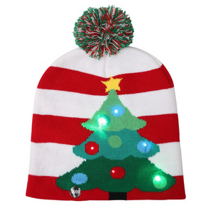 Adult and children's color ball Hat Christmas Halloween LED Christmas cap beanies Knitted hats