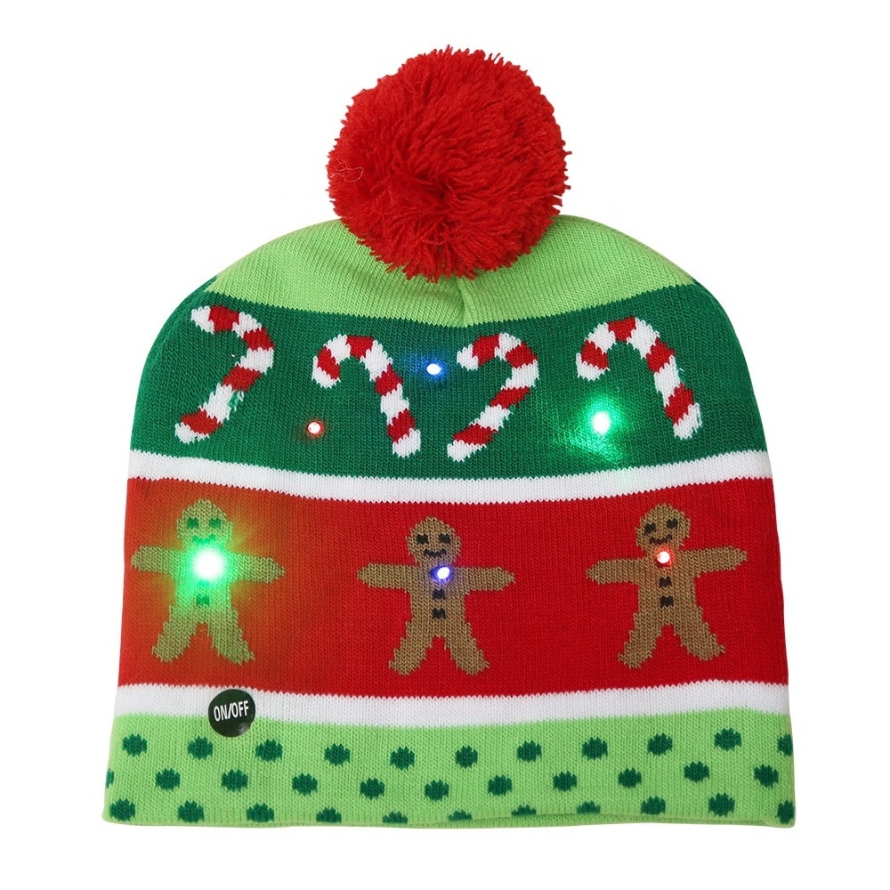 Adult and children's color ball Hat Christmas Halloween LED Christmas cap beanies Knitted hats