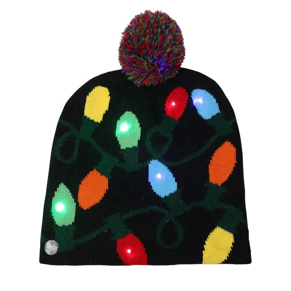 Adult and children's color ball Hat Christmas Halloween LED Christmas cap beanies Knitted hats