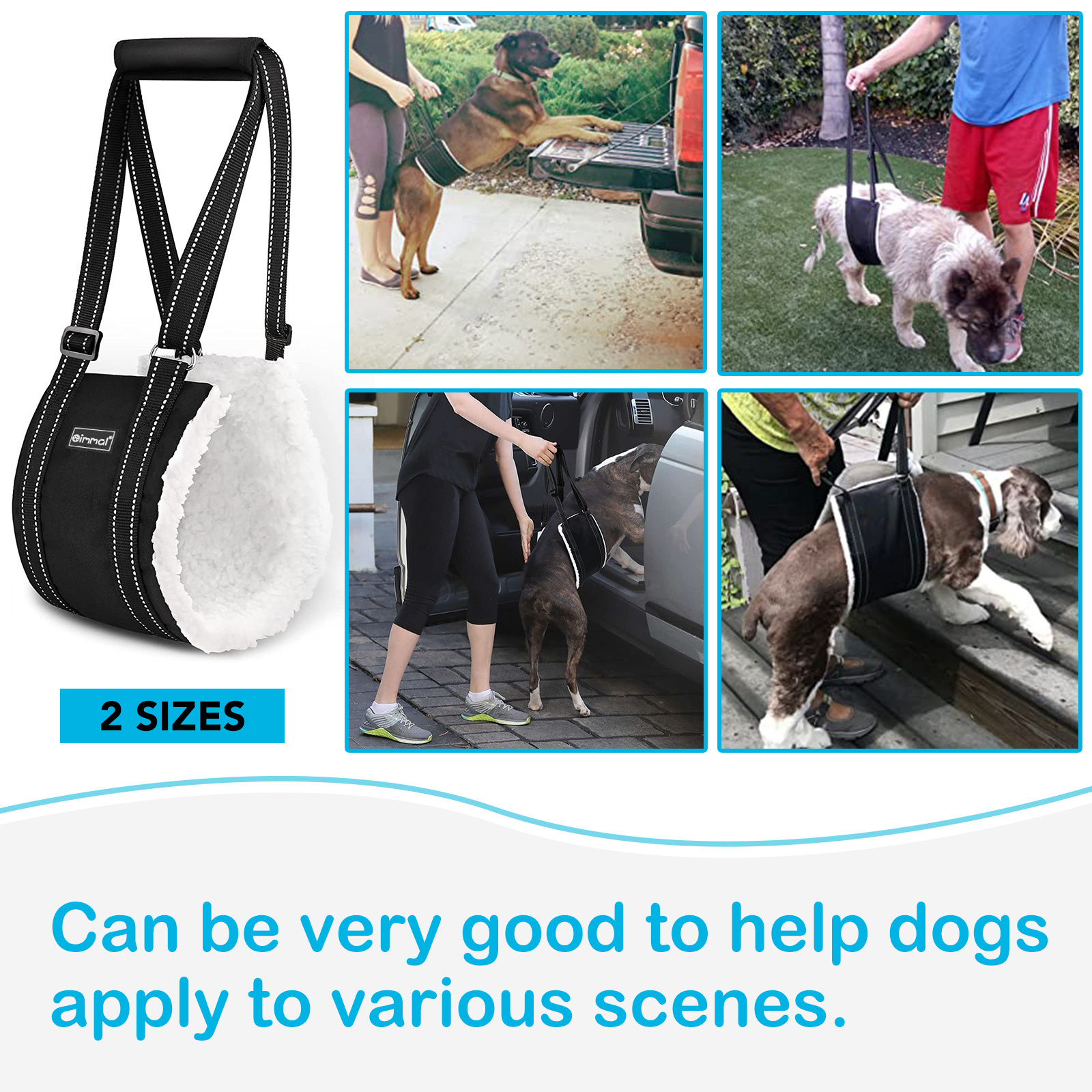 OEM Custom Logo Portable Senior Injured Dog Sling Lifting Harness Adjustable Hip Lift Harness for Medium Large Dogs