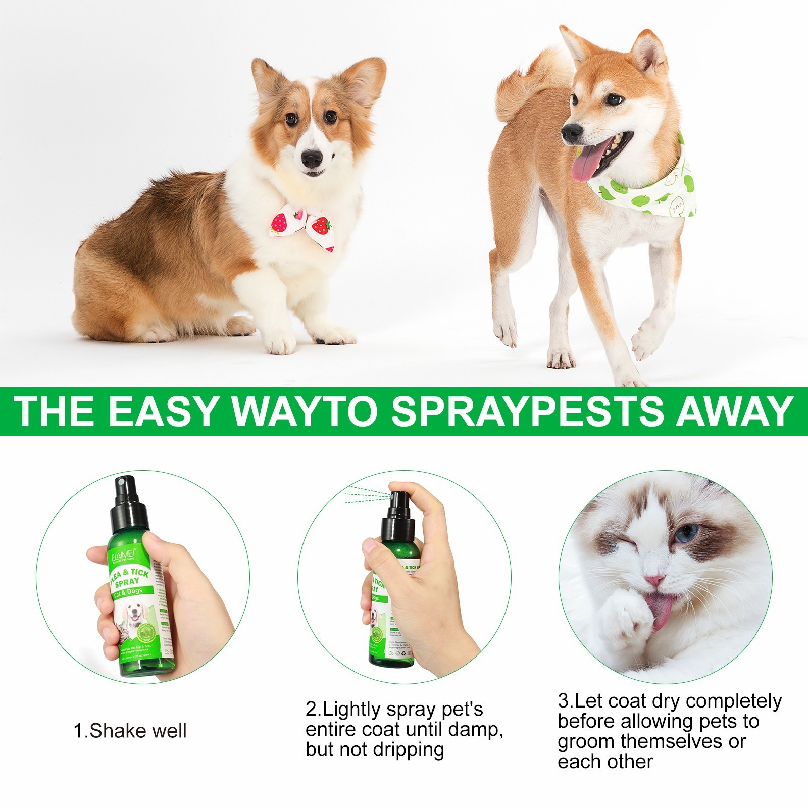 Custom Wholesale Natural Effective Pet Mosquito Repellent Anti-Flea Treatment Anti Flea and Tick Spray for Dogs Cats