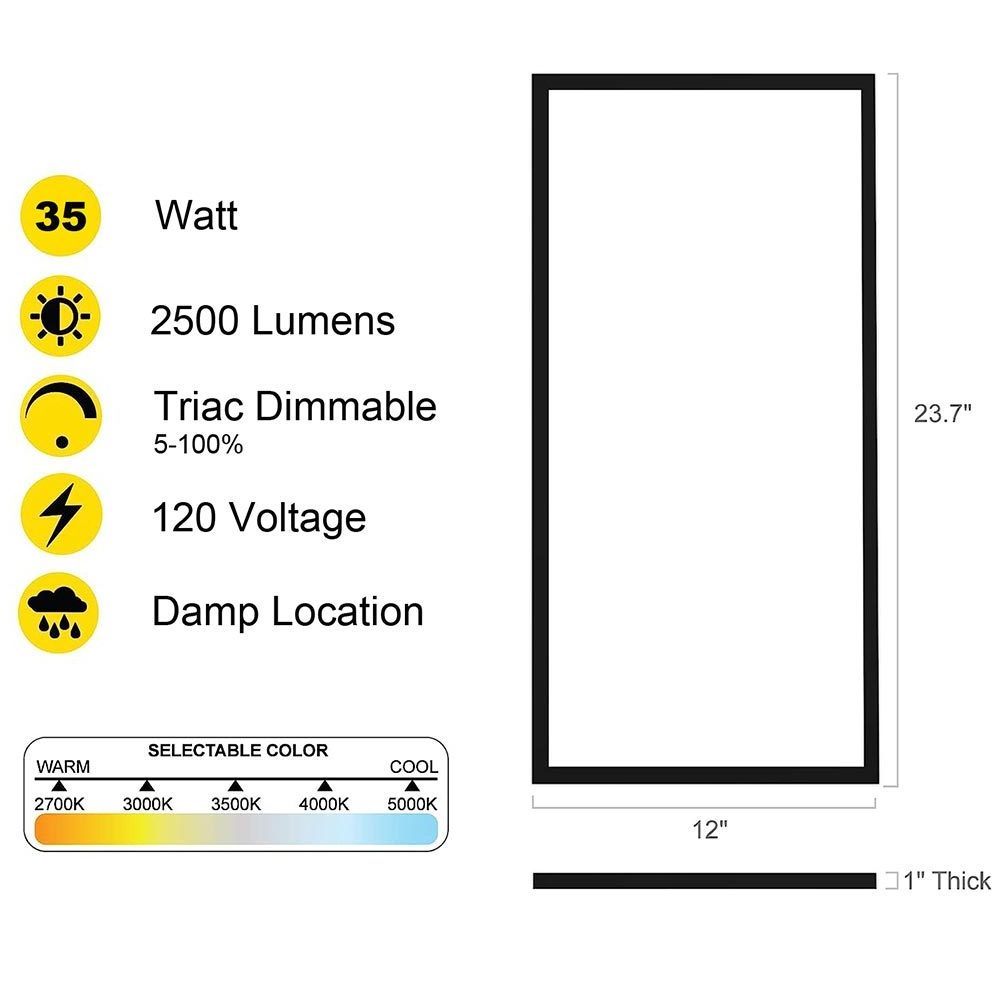 Worbest Dimmable Office Lighting 1*2FT 35w Flush Mount Light 2700K-5000K CCT Tunable Panel Lamp ETL