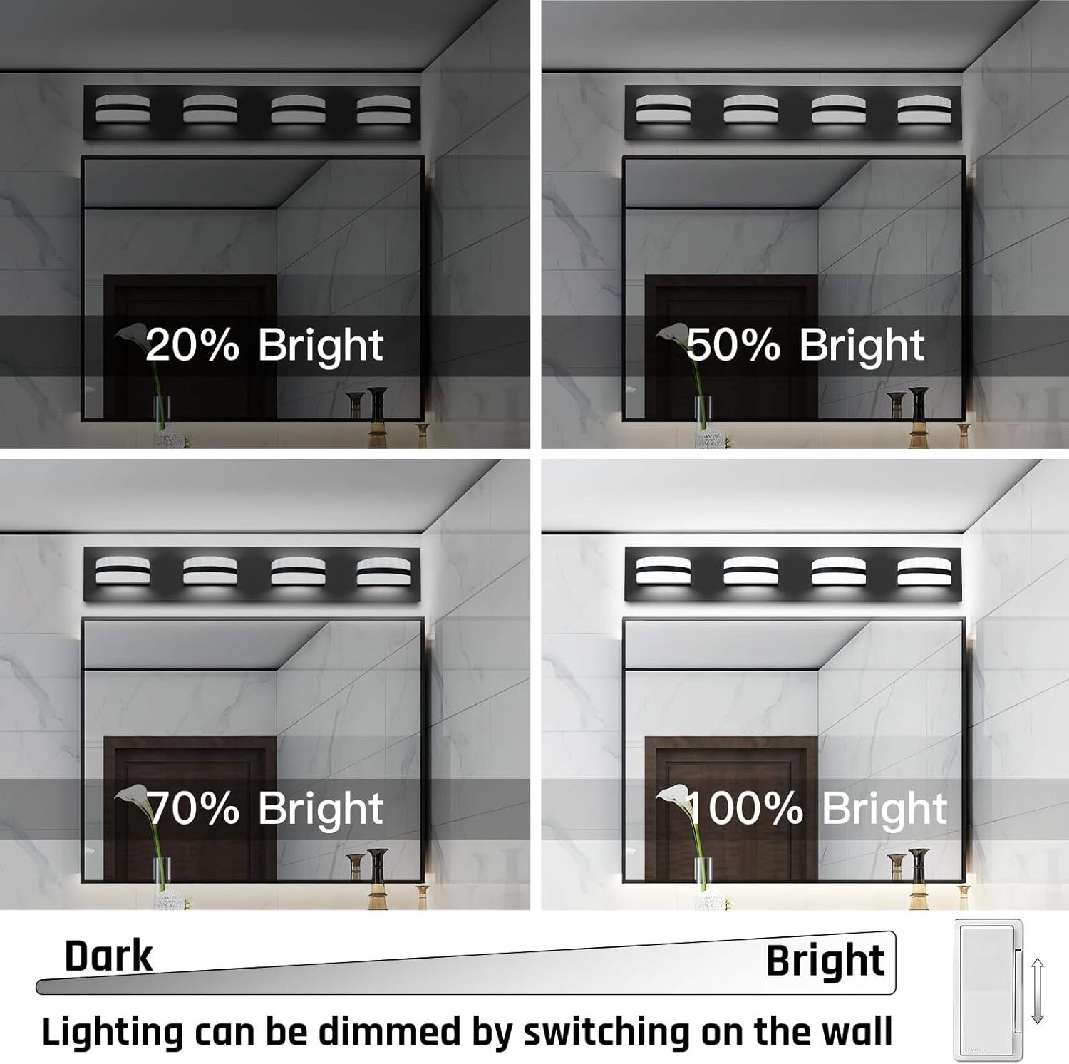 Worbest Acrylic 5000K Dimmable Vanity Lighting Fixtures Ceiling 4 Lights Black Led Vanity Lights For Bathroom