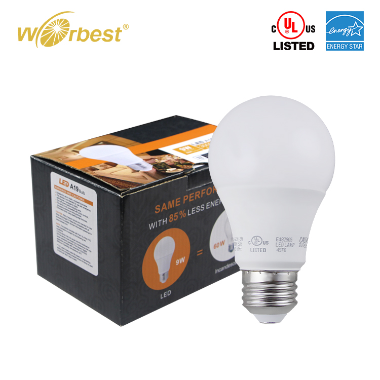 WORBEST ULcUL certified E26 base A19 LED Bulb lamp 6W 9W 12W 15W A19 A60 white LED bulb AC120V rated for US Canada