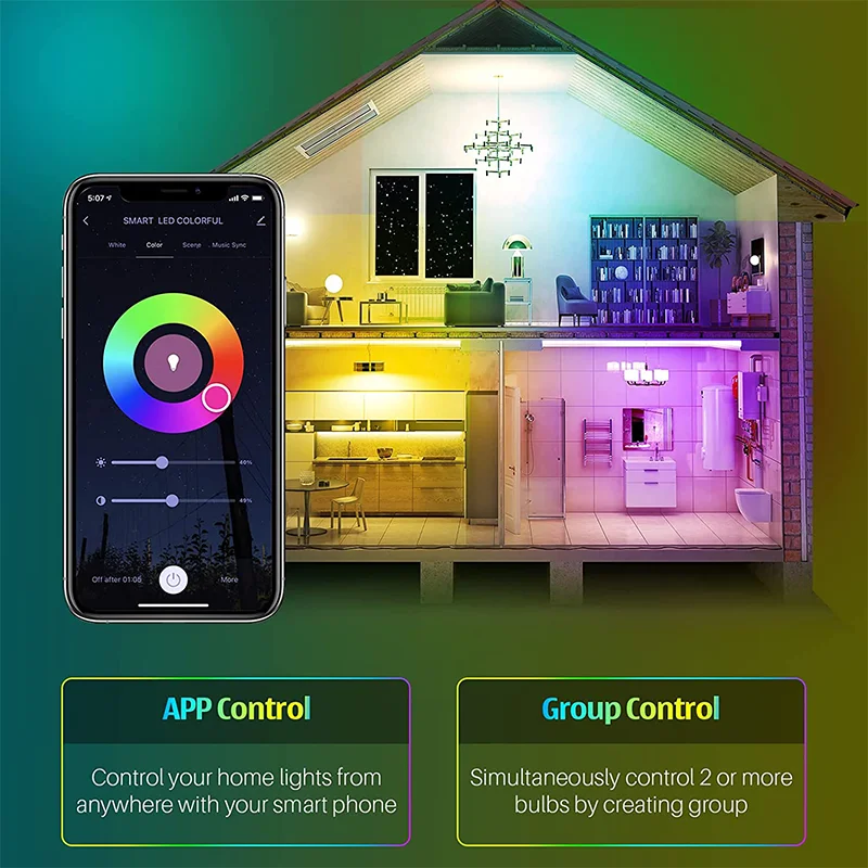 Worbest Smart Bluetooth Control Rgb Bulbs Led Equivalent Soft White Daylight A19 E26 Dimmable Light Bulb PC AC Bluetooth Lamp