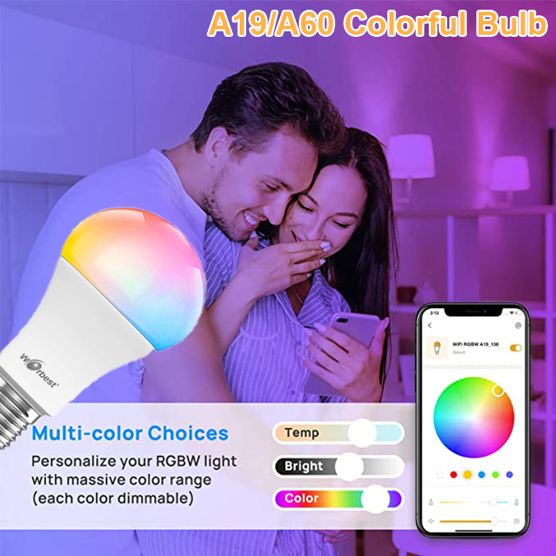 Worbest Smart Bluetooth Control Rgb Bulbs Led Equivalent Soft White Daylight A19 E26 Dimmable Light Bulb PC AC Bluetooth Lamp