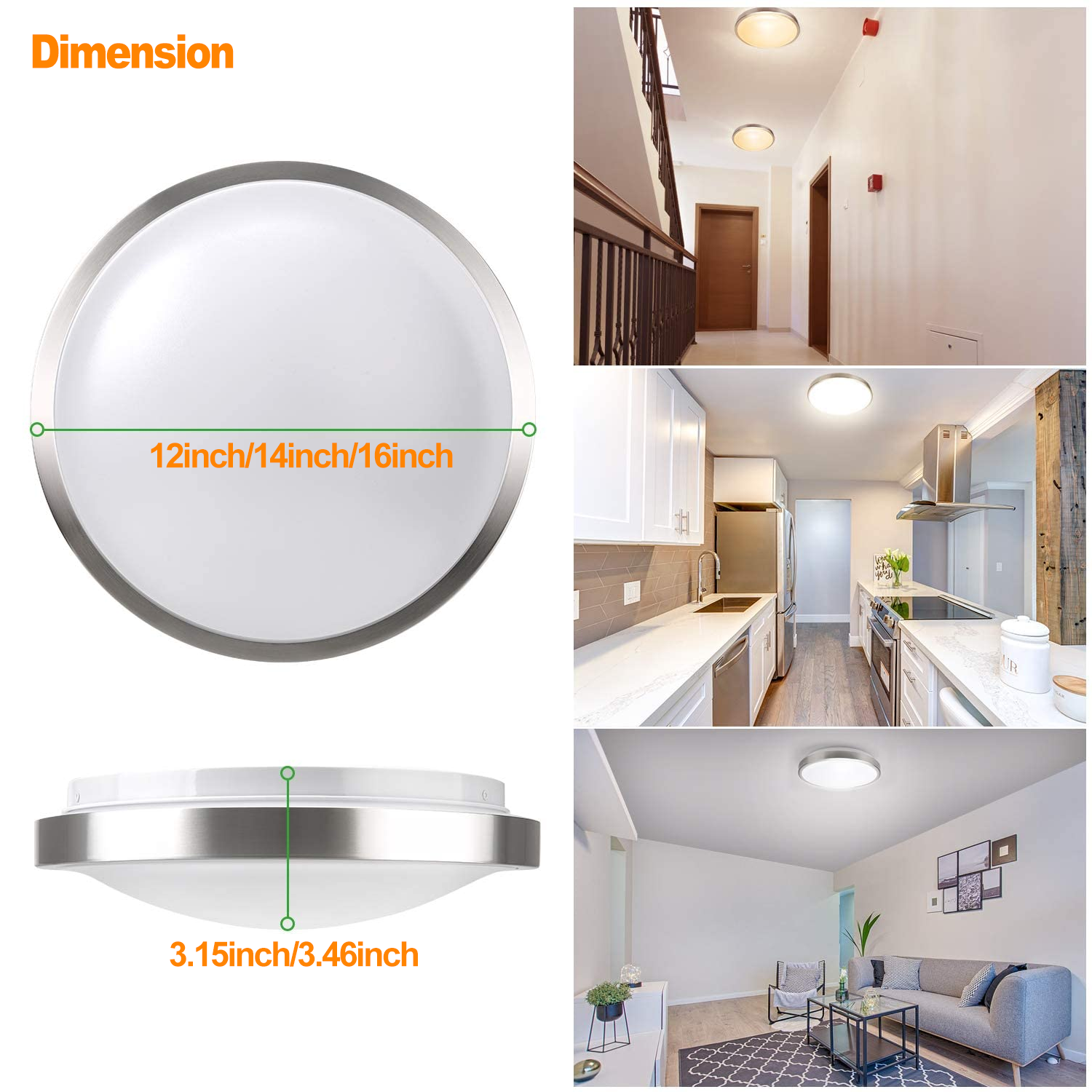 Worbest 16 Inch Single ring 25W 3CCT Selectable ETL/cETL Listed Dimmable  Balcony Bathroom  Closet Modern LED Flush Mount