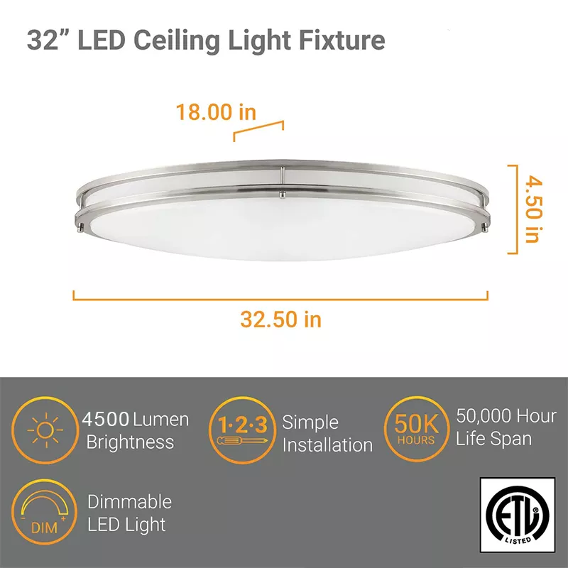 Worbest Rings LED Ceiling Light for Bedroom Wall Lamp Double Metal Home Lighting ETL Approval 3CCT Tunable 32inch 45W IP44