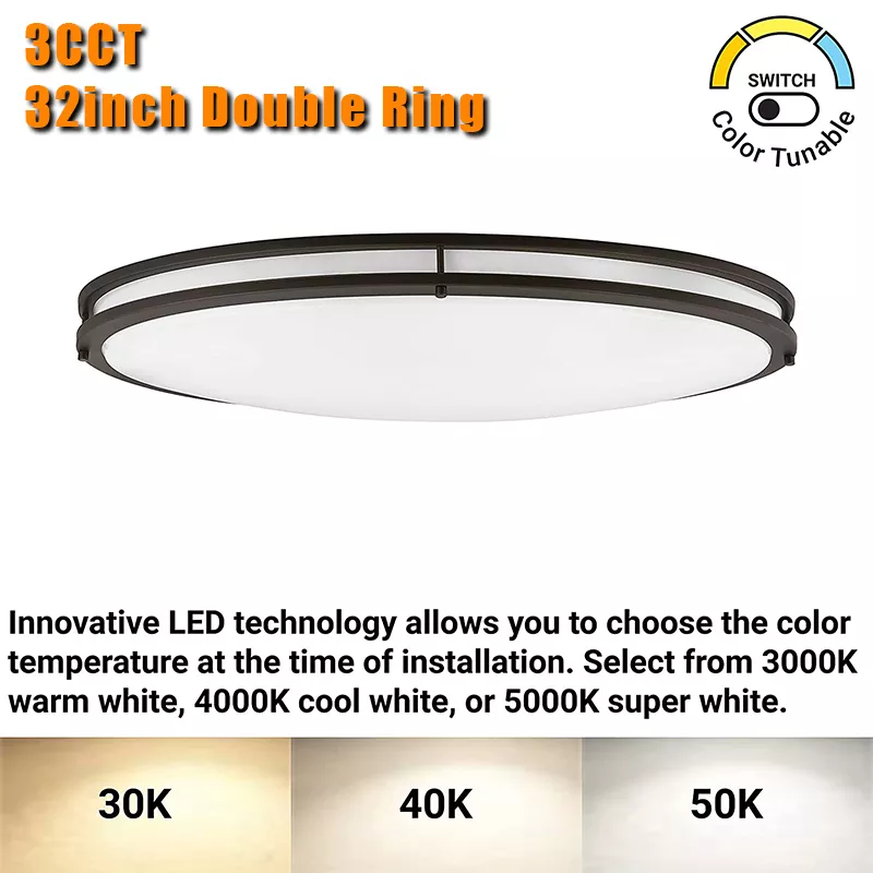 Worbest Rings LED Ceiling Light for Bedroom Wall Lamp Double Metal Home Lighting ETL Approval 3CCT Tunable 32inch 45W IP44