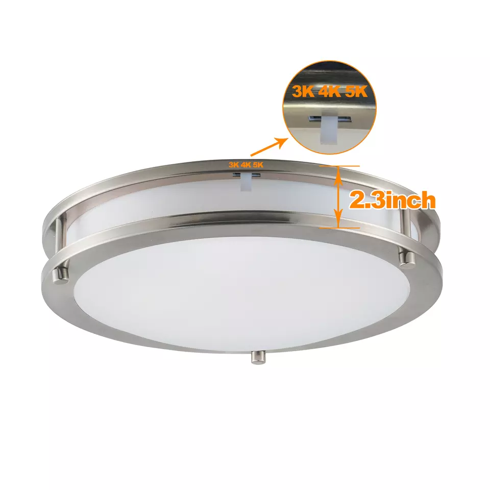 Worbest 10 Inch 12Inch 15W 3CCT Slim Double Ring LED Ceiling Light AC120V CRI80 for Indoor Brush Nickel LED Ceiling Light