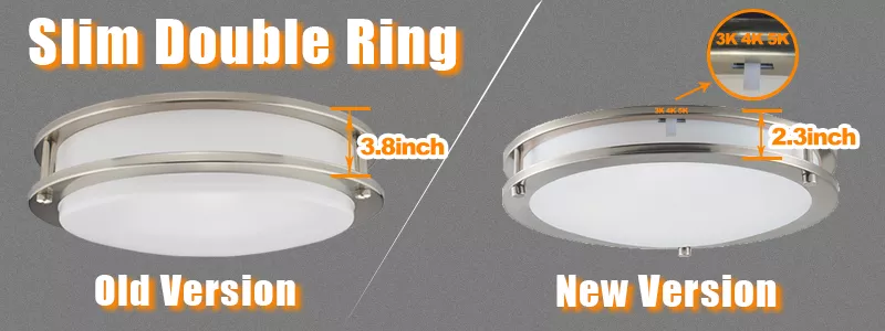 Worbest 10 Inch 12Inch 15W 3CCT Slim Double Ring LED Ceiling Light AC120V CRI80 for Indoor Brush Nickel LED Ceiling Light