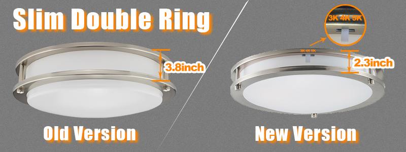 Worbest 3CCT Adjustable 16Inch Slim Double Ring LED Flush Mount Lighting 25W Brushed Nickel AC120V for Indoor LED Ceiling Light