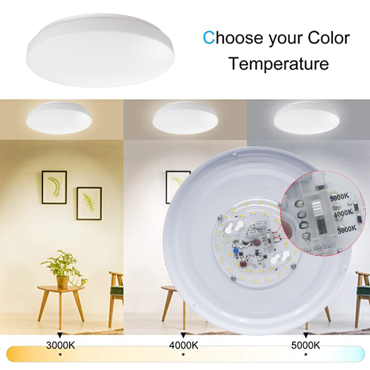 Worbest 14Inch 3CCT Adjustable Smooth Dimming LED Flush Mount ETL Certification Round Cloud Drum for Kitchen LED Ceiling Light