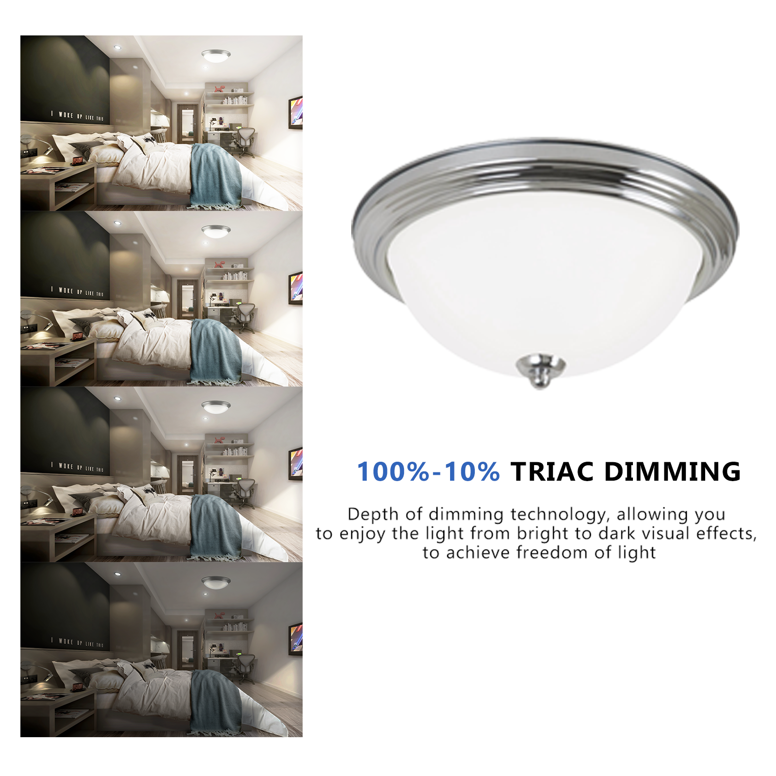 Worbest Brushed Nickel Surface Mounted 11Inch Round Puff LED Ceiling Lights 3000K 4000K 5000K 3CCT 50000 Hours Lifetime