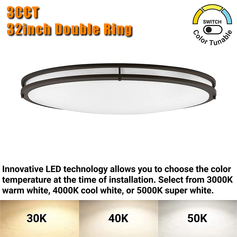 Worbest 32inch Modern Simple Double Ring Oval LED Ceiling Lights 2700K-6000K 3CCT Triac Dimmable ETL/cETL Certifivation