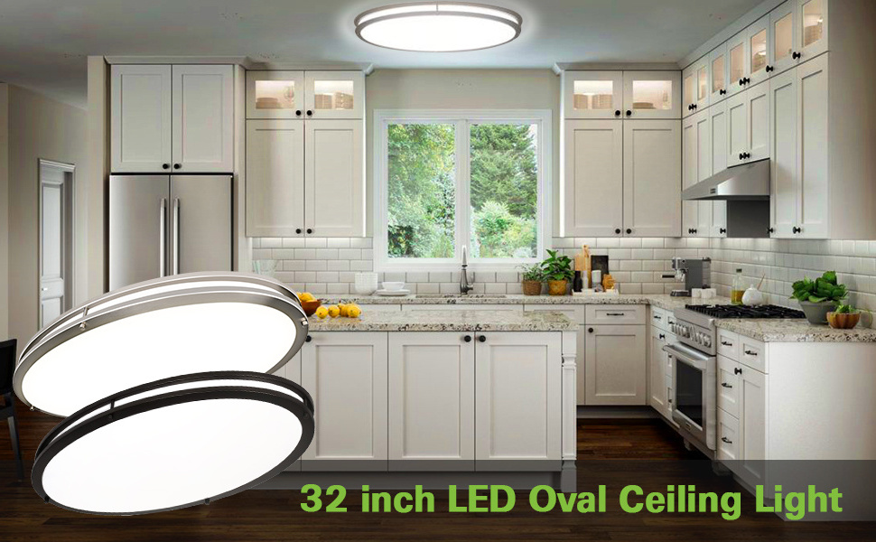 Worbest 32inch Modern Simple Double Ring Oval LED Ceiling Lights 2700K-6000K 3CCT Triac Dimmable ETL/cETL Certifivation