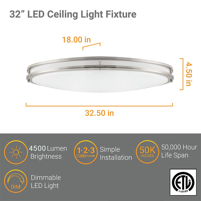 Worbest 32inch Modern Simple Double Ring Oval LED Ceiling Lights 2700K-6000K 3CCT Triac Dimmable ETL/cETL Certifivation