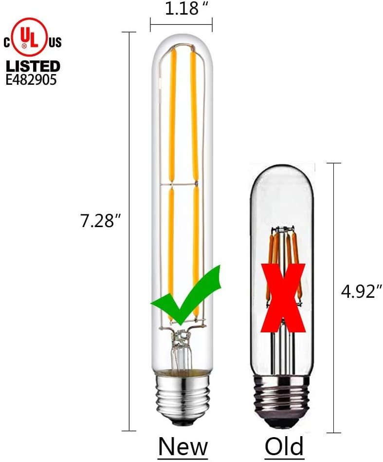 Worbest CUL Certification T10 LED Filament Bulbs 8inch 4W Equivalent 40W 120V 80CRI 2700K-6000K Select Indoor Lighting