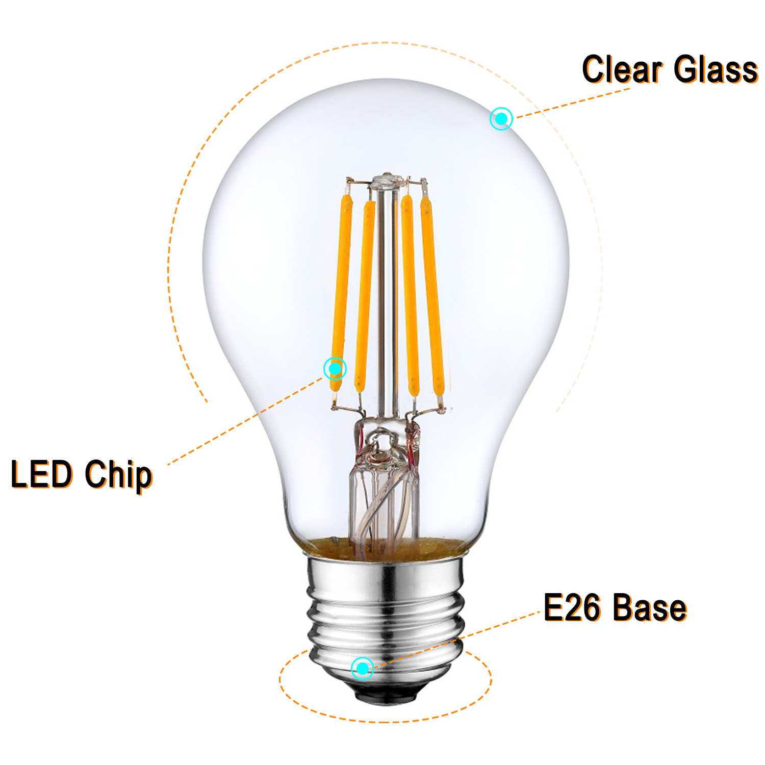 Worbest 2700K-6000K Select Triac Dimmable A19 A60 LED Filament Bulbs 25/45/60 Equivalent Beam Angle 360 Degree