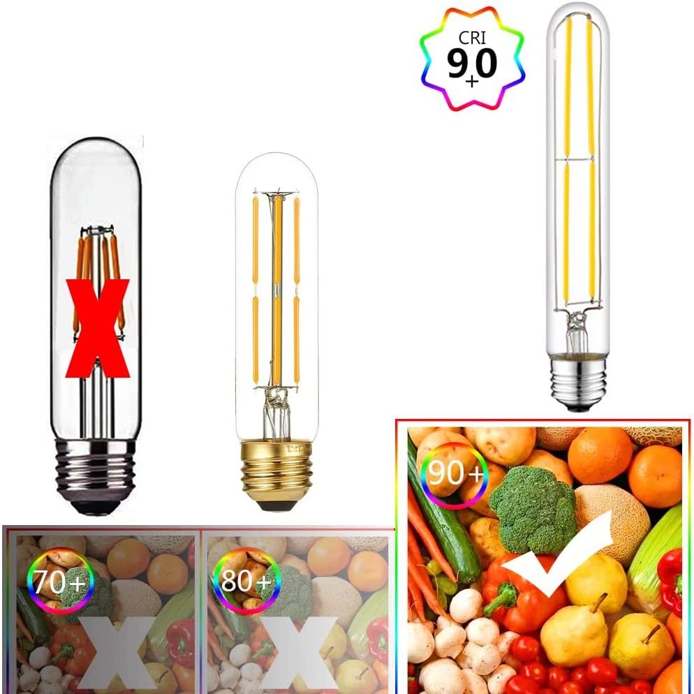 Worbest E26 Base T10 LED Filament Bulbs 8inch 4W Equivalent 40W 120V 80CRI 2700K-6000K Select Super Bright Dimmable