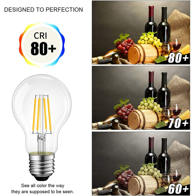 Worbest Glass Cover Clear A19 A60 LED Filament Bulbs 2.5/4.5/7 Watt Equivalent 25/45/60 Watt 2700K-6000K Select Indoor Lighting