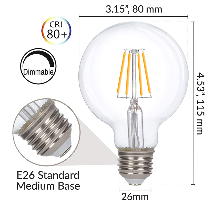 High output energy saving 120v LED Filament Bulb Clear Glass Cover E26 E27 Base G25 CCT selectable Dimmable Light Bulb