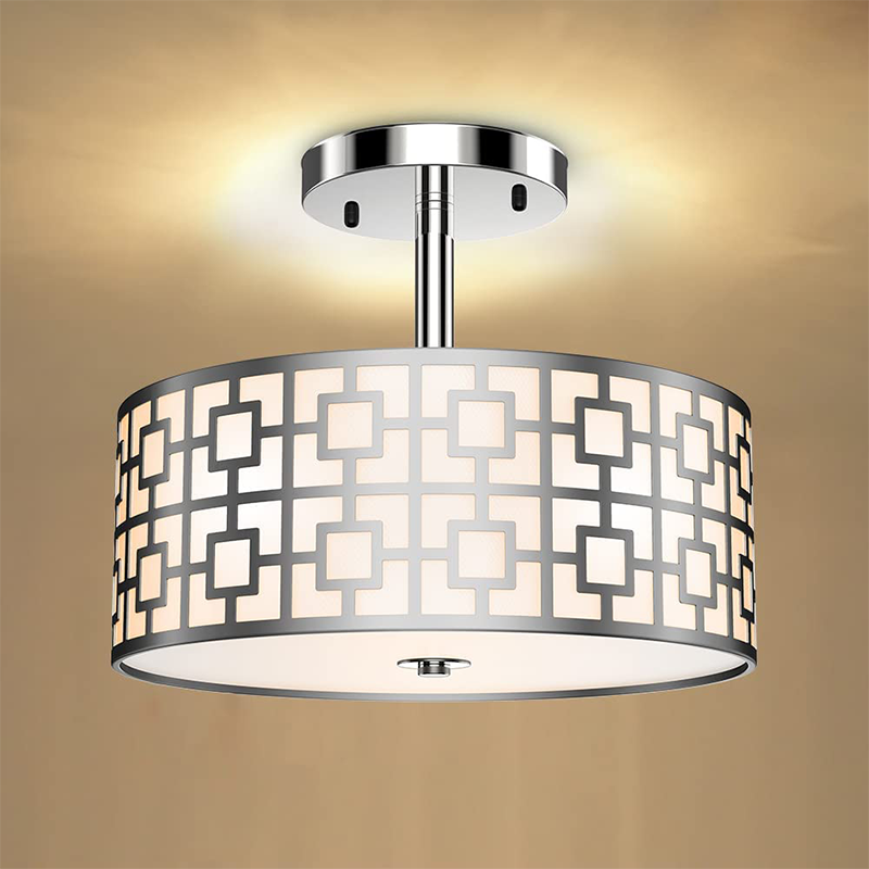 Fashion 13inch Satin Nickel/Black Color 100%-10% Dimmable 2700K-5000K Select 3-Light Semi Ceiling Light