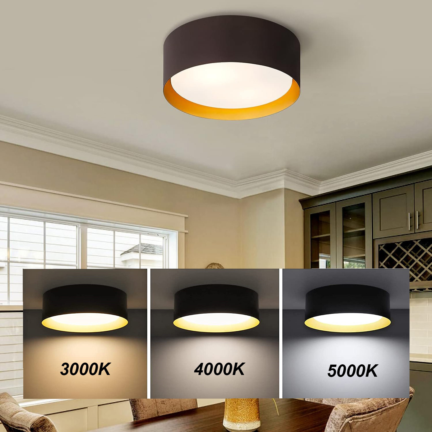 Worbest Round LED Lighting Soft Light Mount Modern Style Ceiling Light Black Gold LED Flush Mount for Living Room Home Ceiling