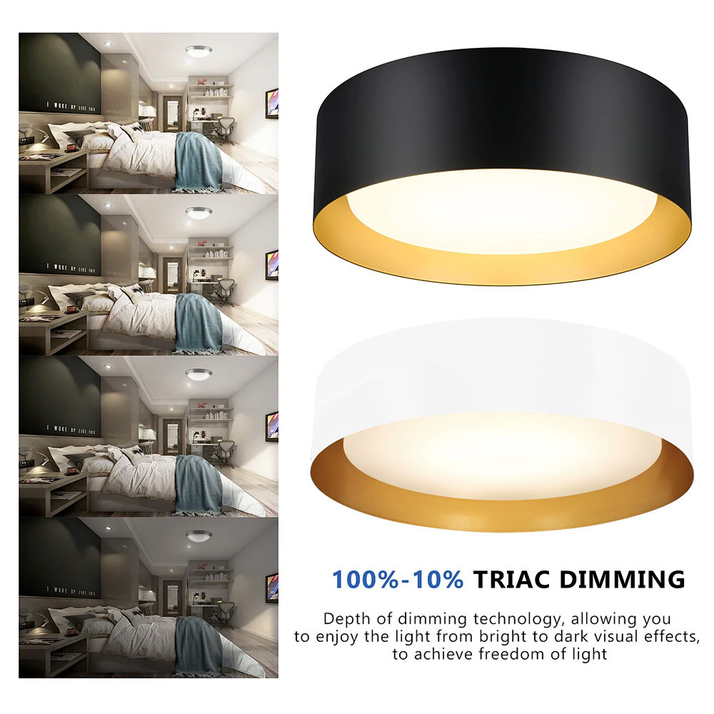 Worbest Round LED Lighting Soft Light Mount Modern Style Ceiling Light Black Gold LED Flush Mount for Living Room Home Ceiling