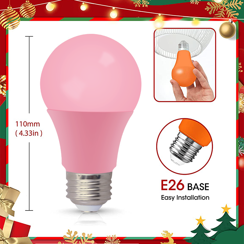 Worbest A19 Pink Bulb E26 9W Equivalent 60W 100%-10% Triac Dimmable Romantic Bulb for Decoration Indoor Artistic Lighting