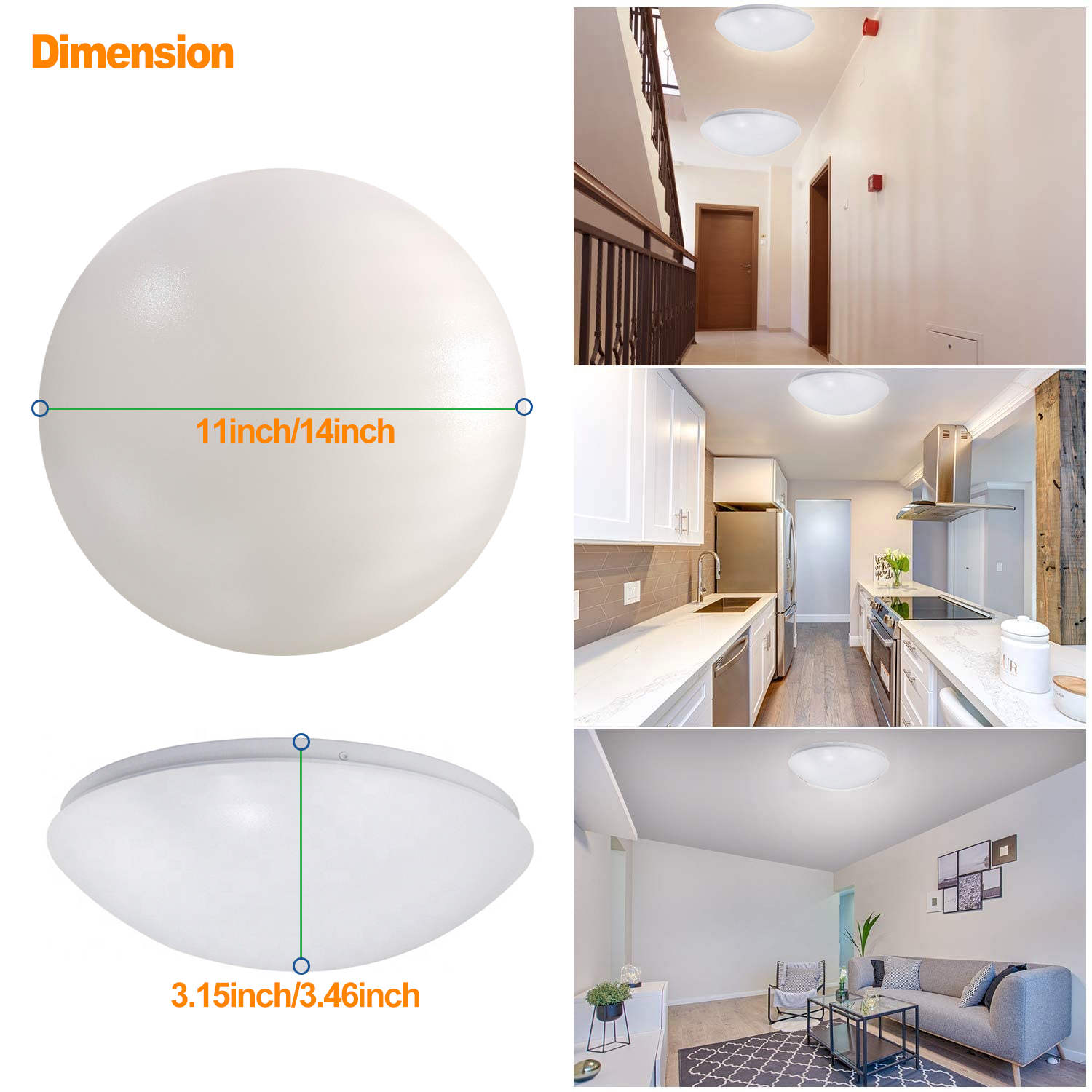 Worbest Certification ETL 14Inch White Mushroom LED Ceiling Light 3CCT Adjustable AC120V for Bedroom LED Flush Mount Light