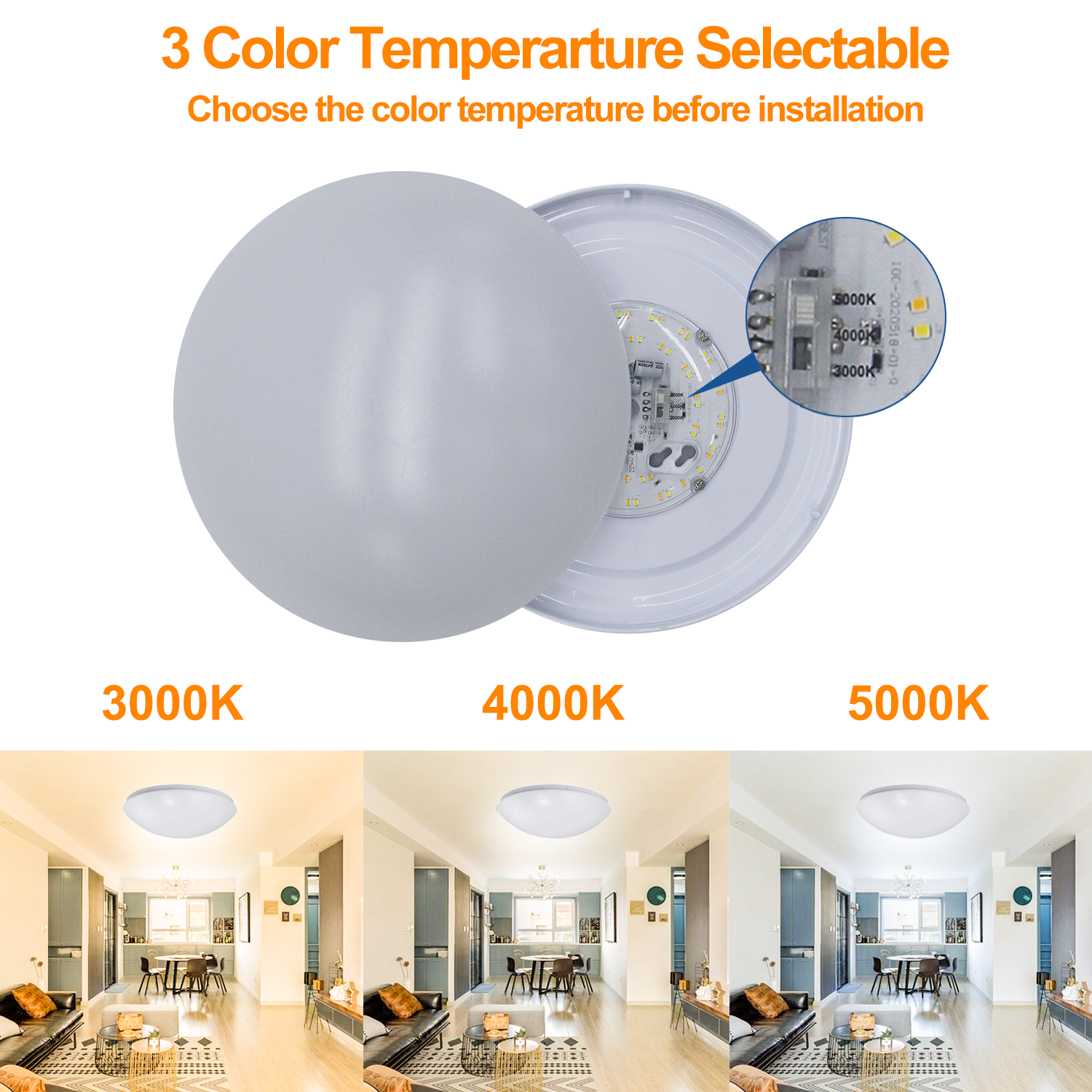 Worbest Certification ETL 14Inch White Mushroom LED Ceiling Light 3CCT Adjustable AC120V for Bedroom LED Flush Mount Light