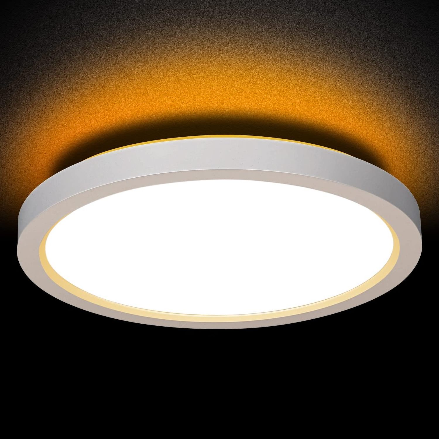 Worbest modern circular design with night light led flush mount lighting black white 3CCT 120v 14inch light fixture for indoor