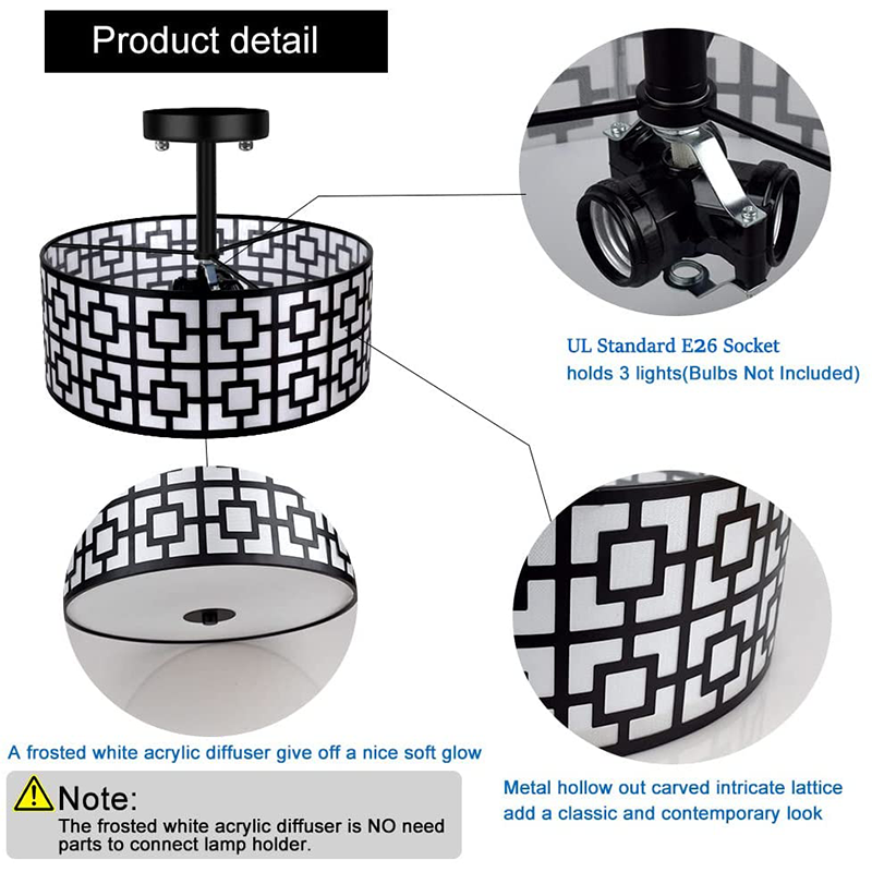 Worbest 13inch 100%-10% Dimmable 2700K-5000K Select 3-Light Semi Ceiling Light with ETL Certification led flush mount