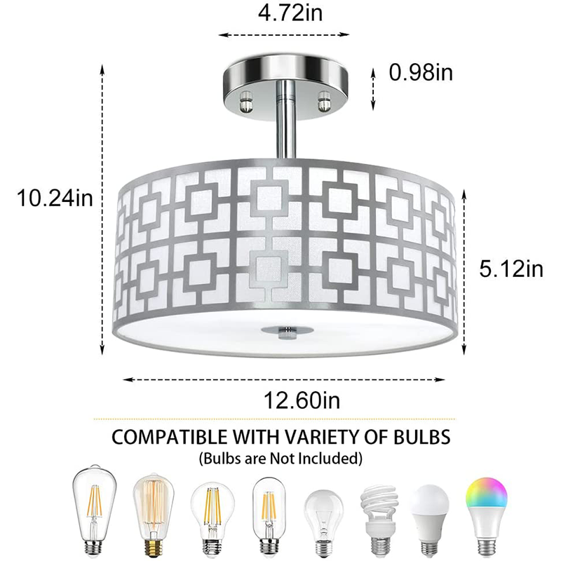 Worbest 13inch 100%-10% Dimmable 2700K-5000K Select 3-Light Semi Ceiling Light with ETL Certification led flush mount