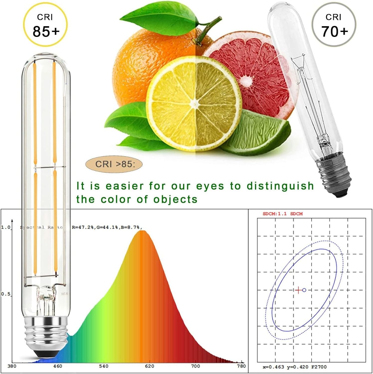 Standard 7.3 Inch E26 Led Bulb 60 Watt Dimmable 2700K Soft White 6W Tubular T10 Long Clear Glass Light Bulb