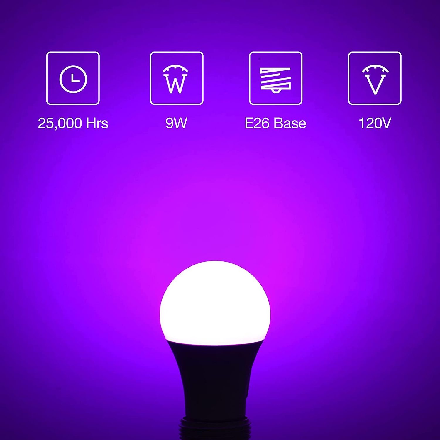 Worbest Energy Saving A19 Purple Bulb CCT Tunable Triac Dimmable 15W Euqivalent 100W Damp Location Lighting UL