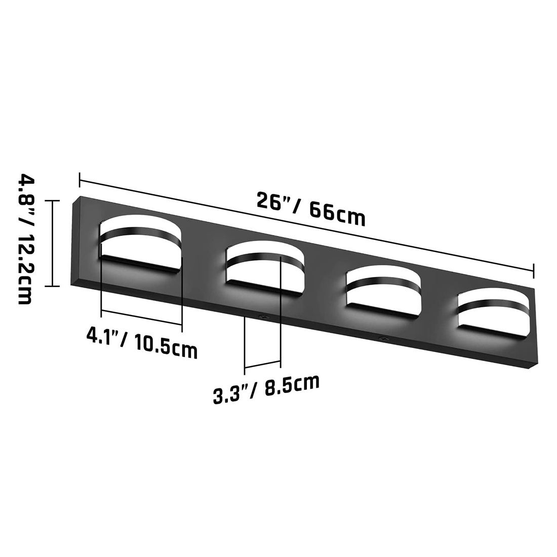 Worbest 360 degree rotatable 120v 4-head black led vanity light certification ETL 26 inch LED mirror light  for bathroom