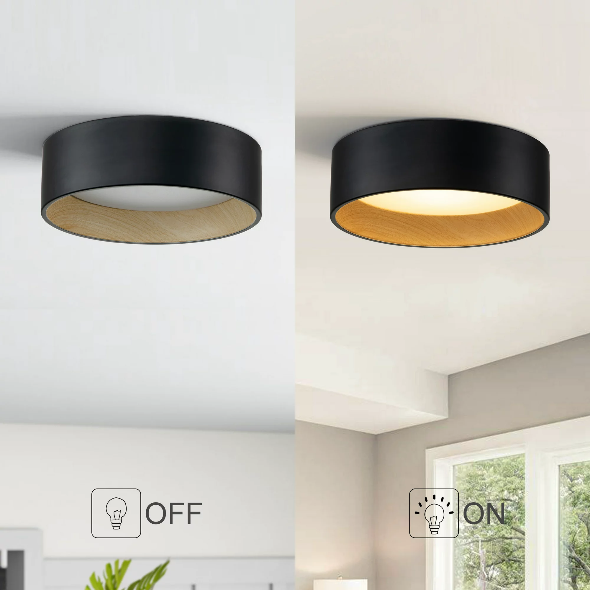 Worbest Macaron Modern Luxury Round Lighting Ceiling Light Fixtures Black Gold LED Flush Mount for Hallway Kitchen Living Room