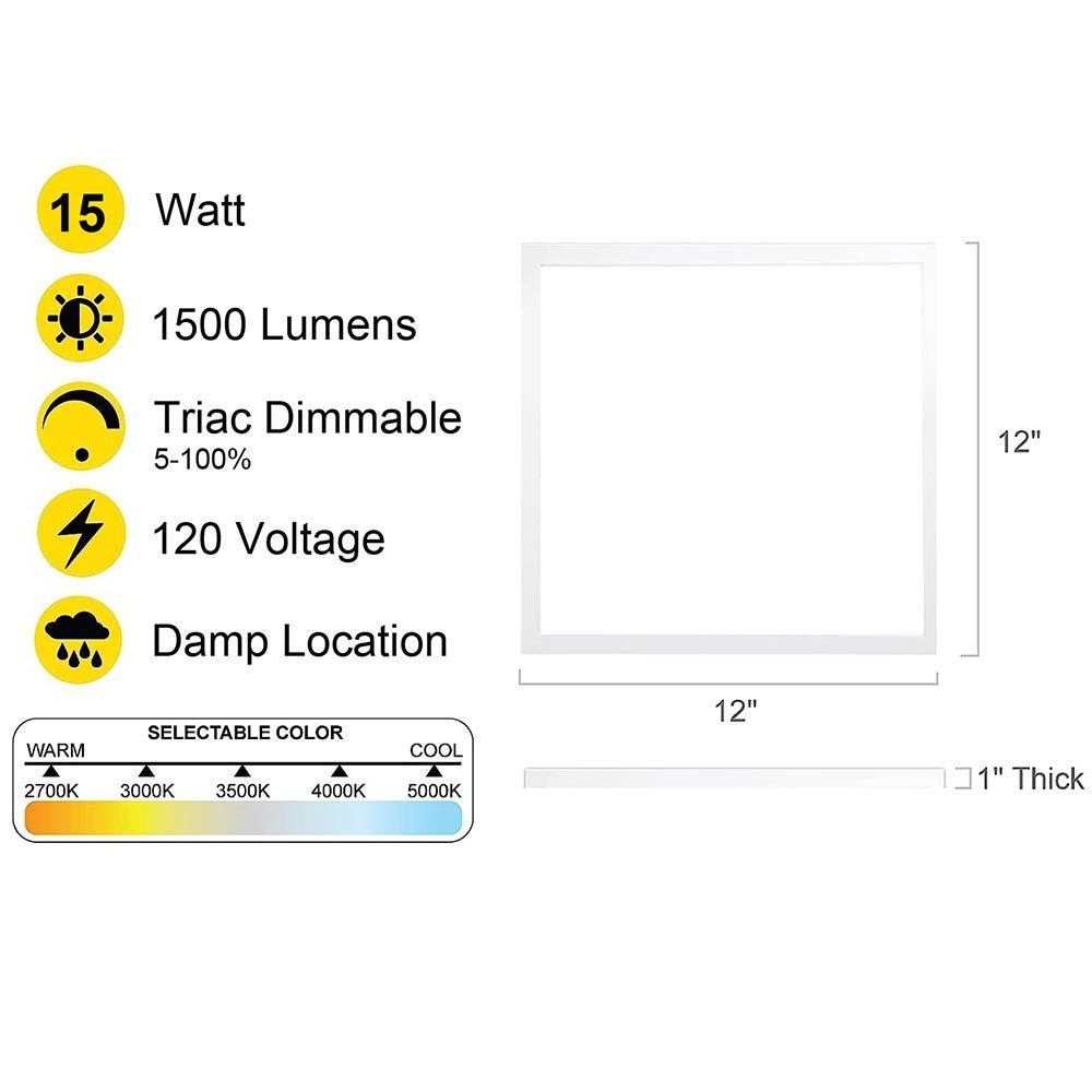 Worbest LED Ceiling Light Panel 1*1FT 15W 1500lm 120V to North America ETL Certification Damp Location